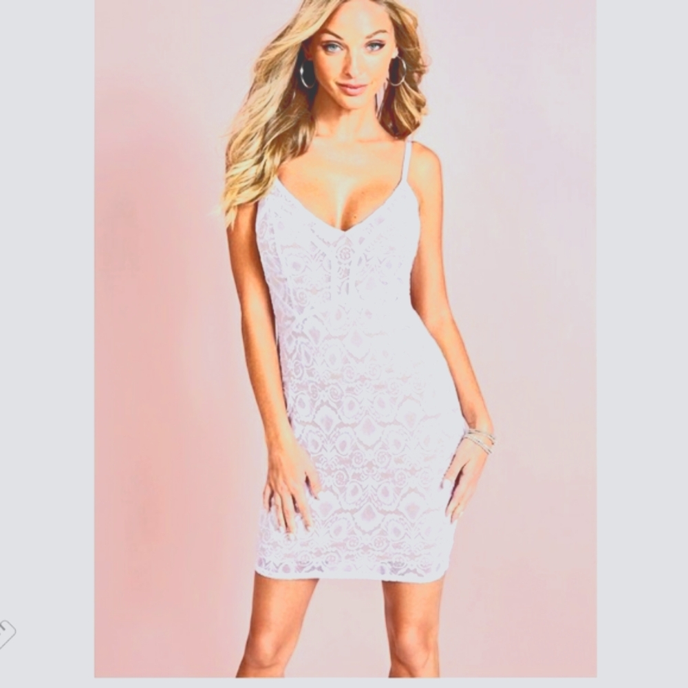 GUESS Sexy Summer White LACE Stretchy Mini Dress - Picture 2 of 8